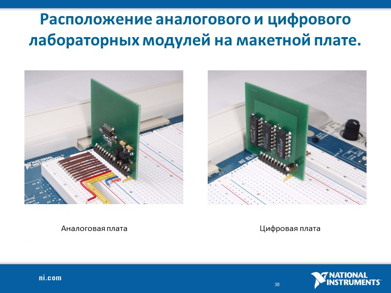 Расположение аналогового и цифрового лабораторных модулей на макетной плате.